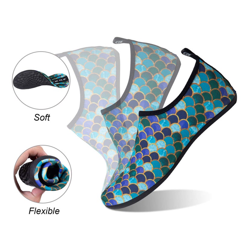 WateLves Water Shoes for Womens Mens Barefoot Quick-Dry Aqua Socks for Beach Swim Surf Yoga Exercise Camping Must Haves (Fishscale Blackgreen, 38/39) - Image 4
